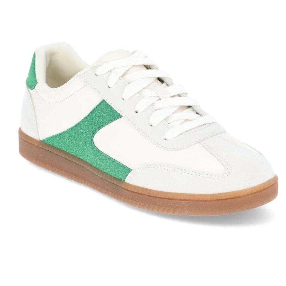 No Boundaries SZ 8.5 White & Green Track Court Sneakers Leather Sporty Retro